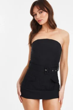 Quiz Black Bandeau Belted Playsuit Sale