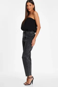Quiz Black Bandeau Puffball Bodysuit Hot