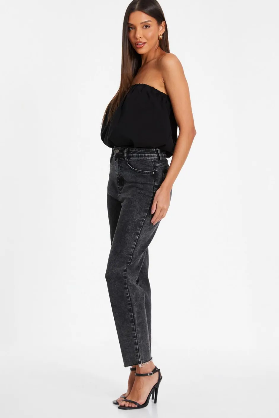 Quiz Black Bandeau Puffball Bodysuit Hot