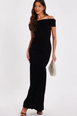 Quiz Bardot Drop Waist Maxi Dress Black Discount