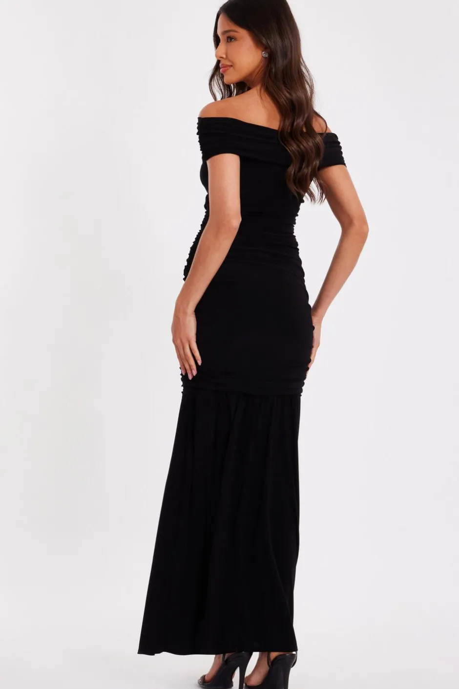 Quiz Bardot Drop Waist Maxi Dress Black Discount