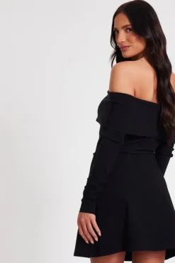 Quiz Black Bardot Long Sleeve Mini Dress Hot
