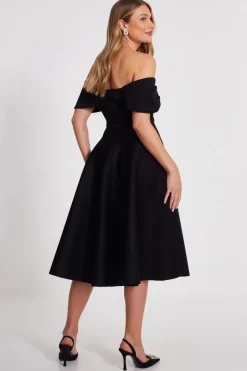 Quiz Black Bardot Midi Skater Dress Sale