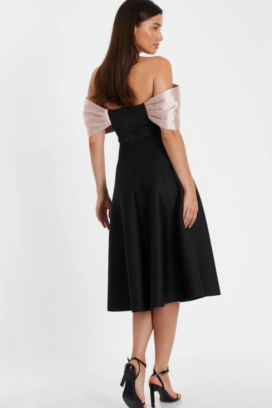 Quiz Black Bardot Midi Skater Dress New