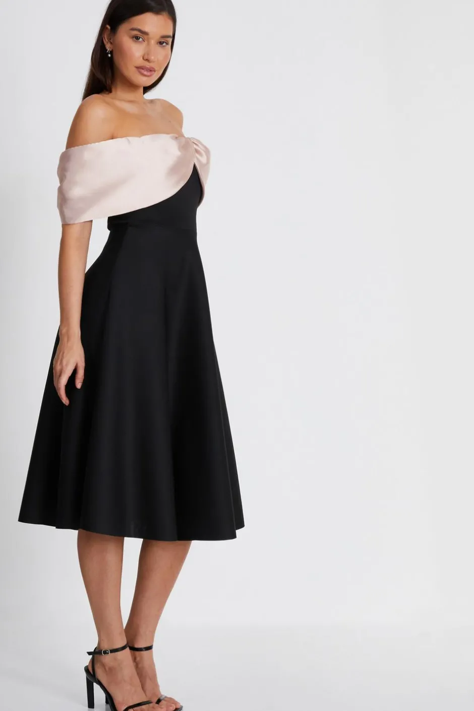 Quiz Black Bardot Midi Skater Dress New