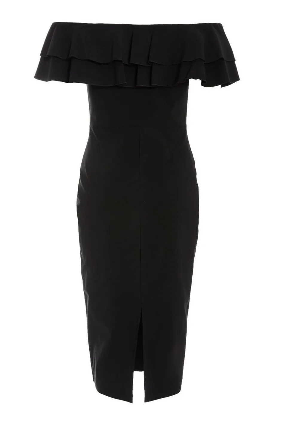 Quiz Black Bardot Ruffle Midi Bodycon Dress New
