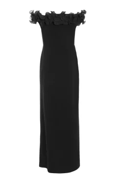 Quiz Black Bardot Ruffle Ruched Maxi Dress New