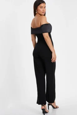 Quiz Black Bardot Satin Detail Jumpsuit Sale