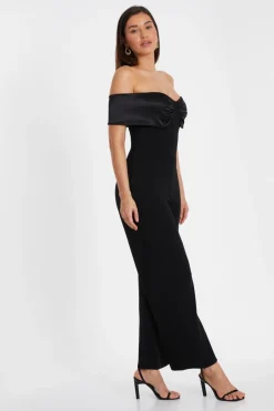 Quiz Black Bardot Satin Detail Jumpsuit Sale