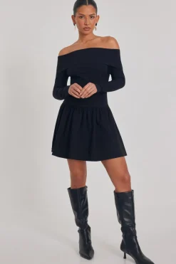 Quiz Black Bardot Skater Dress Discount