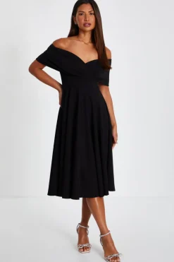 Quiz Bardot Skater Midi Dress Black Outlet