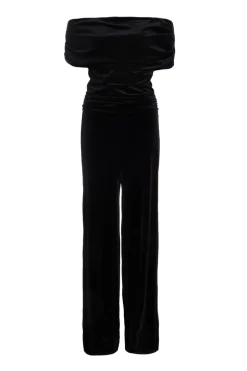 Quiz Black Bardot Velvet Jumpsuit Clearance