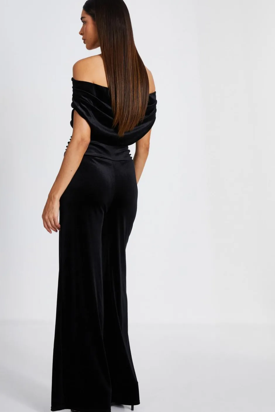 Quiz Black Bardot Velvet Jumpsuit Clearance