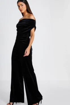 Quiz Black Bardot Velvet Jumpsuit Clearance
