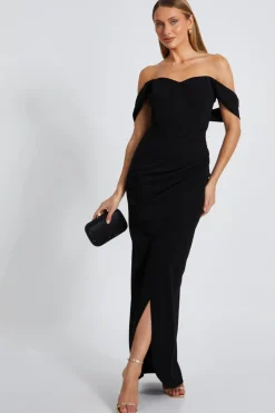 Quiz Black Bardot Wrap Maxi Dress
