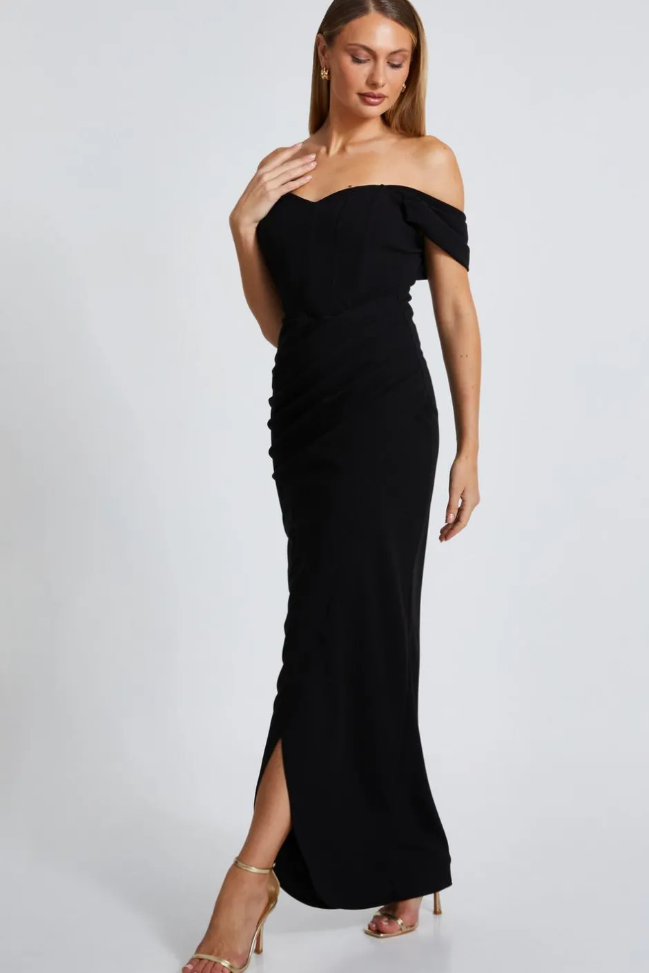 Quiz Black Bardot Wrap Maxi Dress