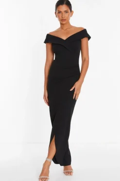 Quiz Black Bardot Wrap Maxi Dress