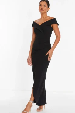 Quiz Black Bardot Wrap Maxi Dress