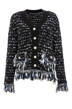 Quiz Black Boucle Knit Fringe Cardigan New