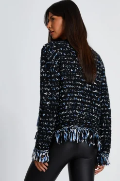 Quiz Black Boucle Knit Fringe Cardigan New