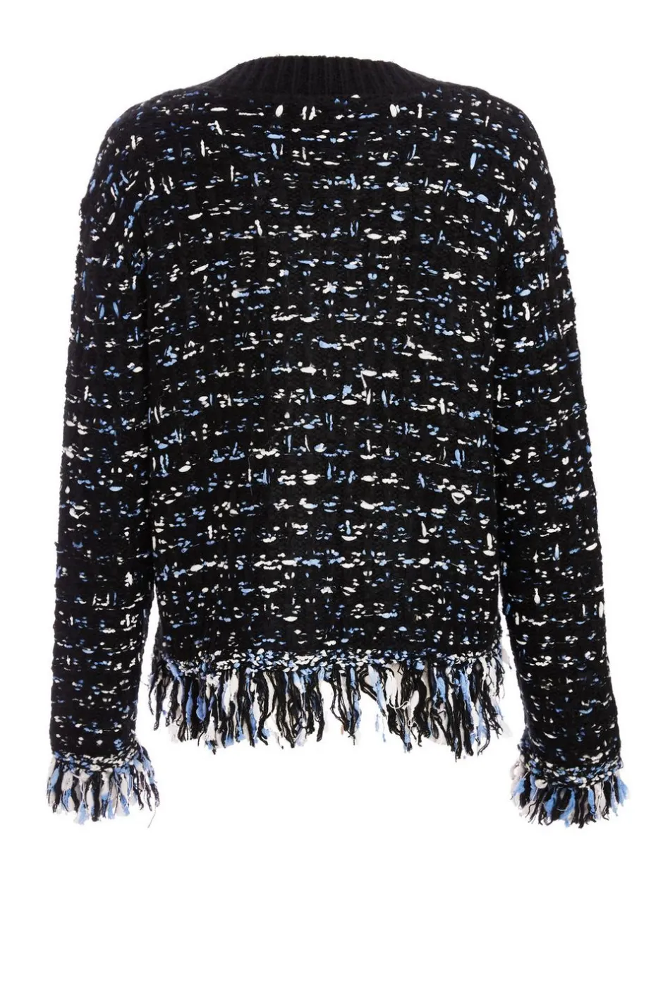 Quiz Black Boucle Knit Fringe Cardigan New