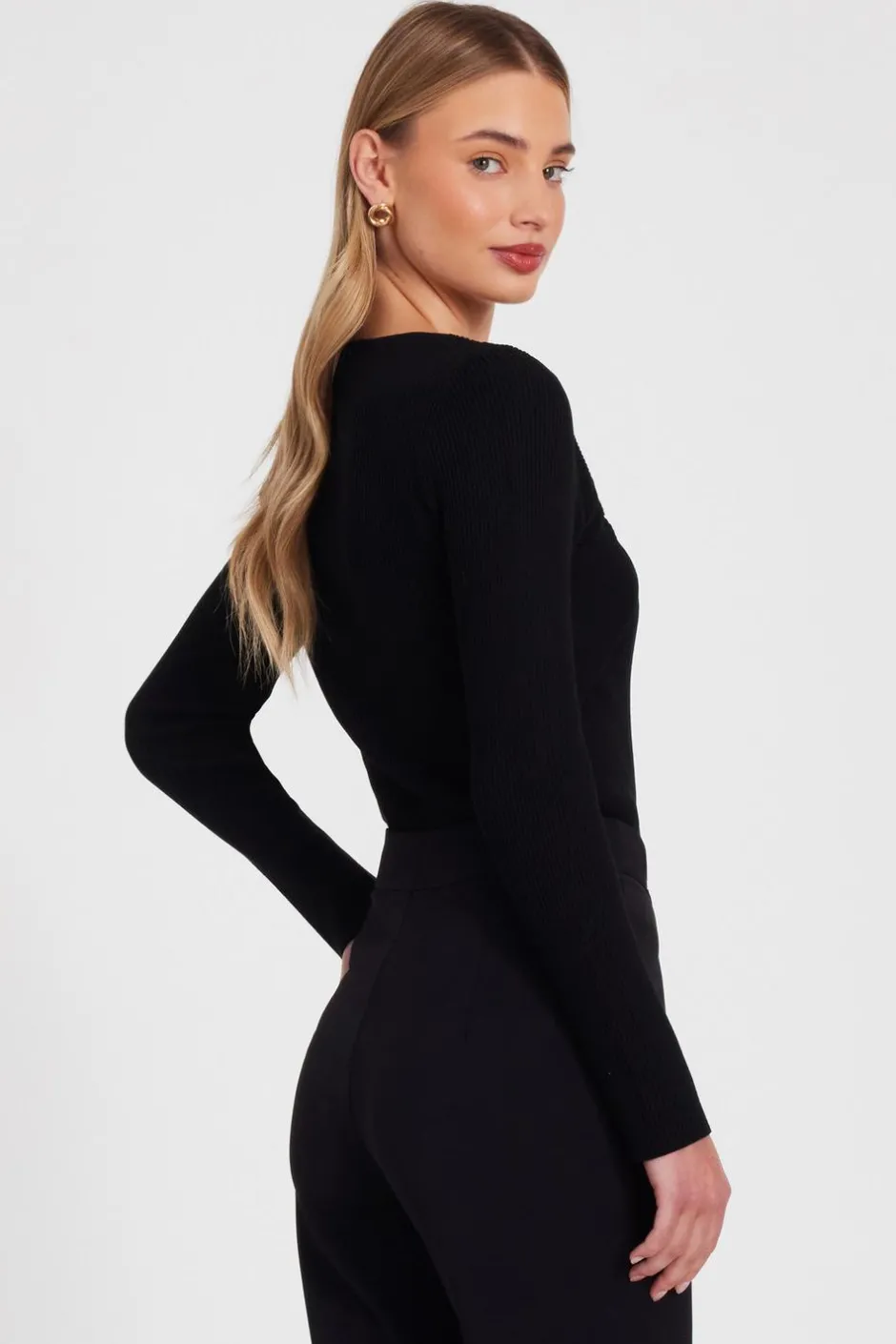 Quiz Bow Detail Knitted Top Black Hot