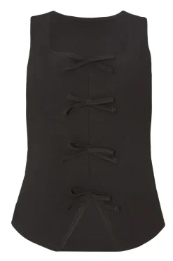 Quiz Black Bow Detail Waistcoat Outlet