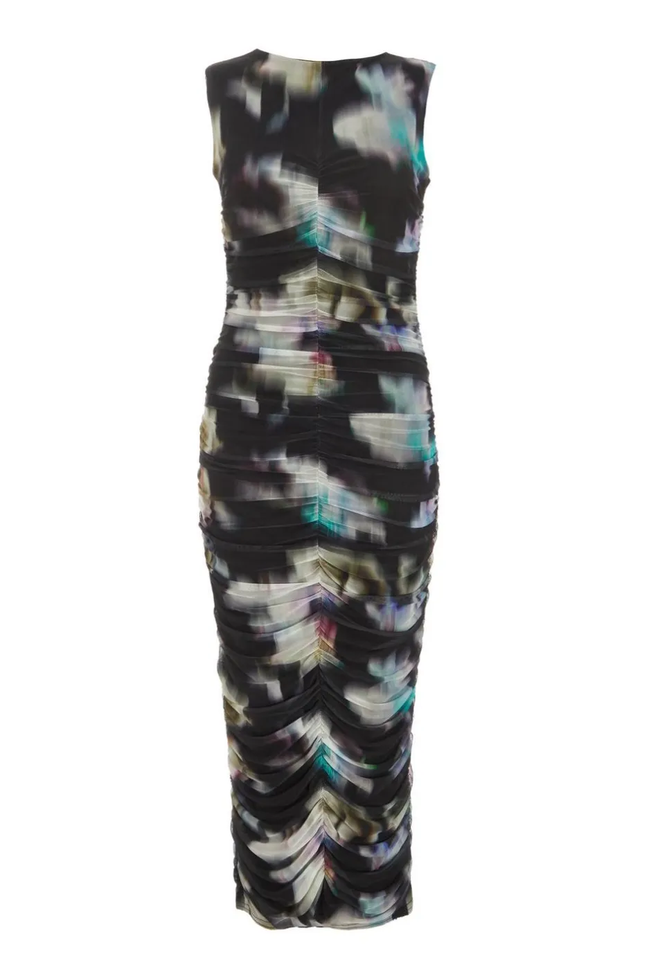 Quiz Black Brushstroke Print Mesh Midaxi Dress Clearance