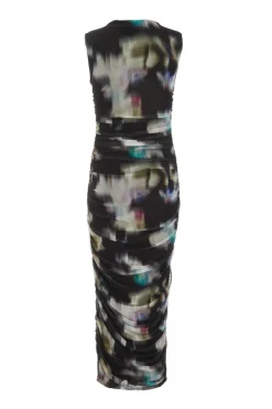Quiz Black Brushstroke Print Mesh Midaxi Dress Clearance