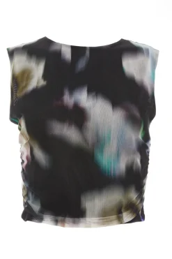 Quiz Black Brushstroke Print Mesh Top