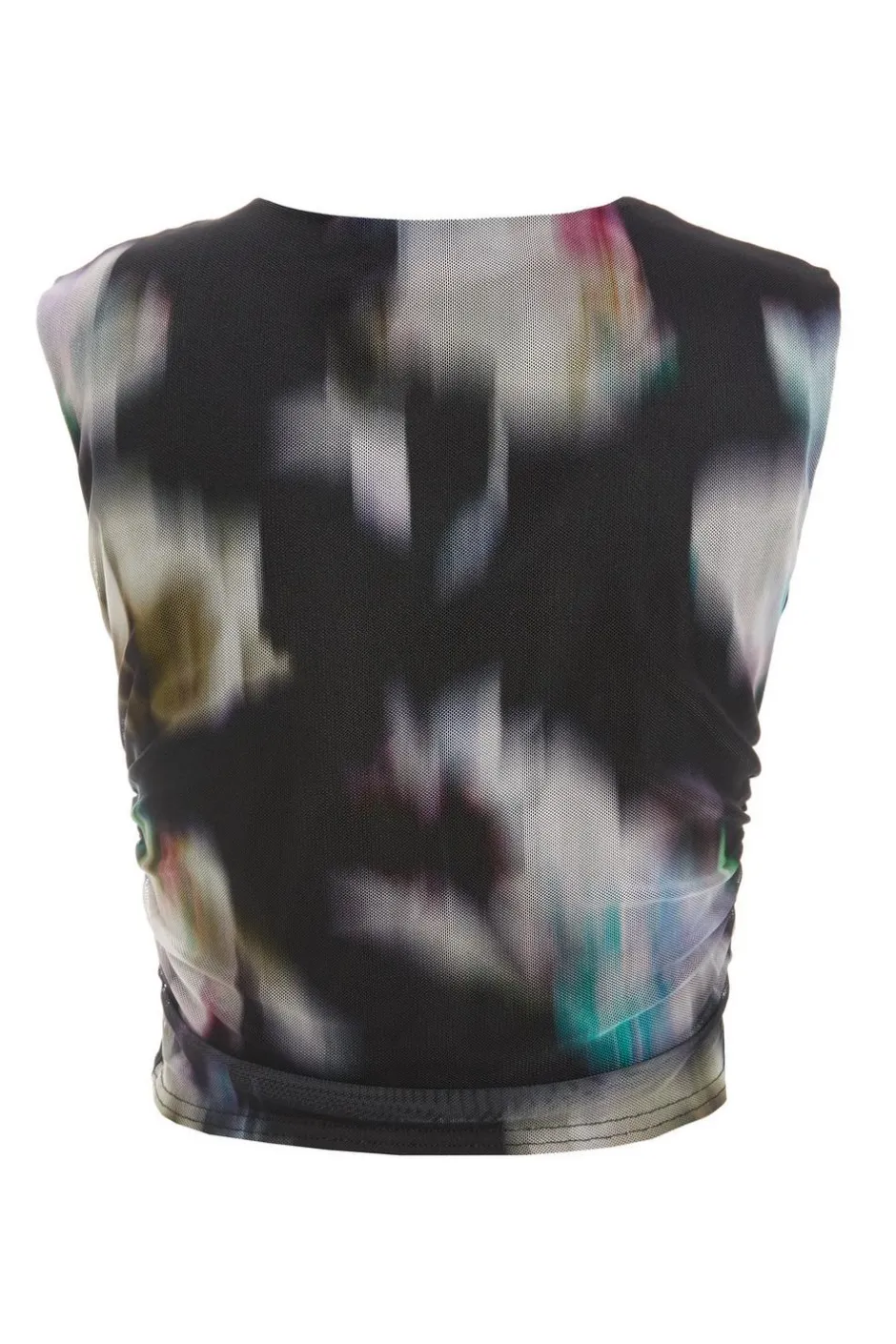 Quiz Black Brushstroke Print Mesh Top