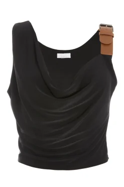 Quiz Black Buckle Detail Crop Top Outlet
