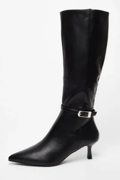Quiz Black Buckle Detail Knee High Boots Sale