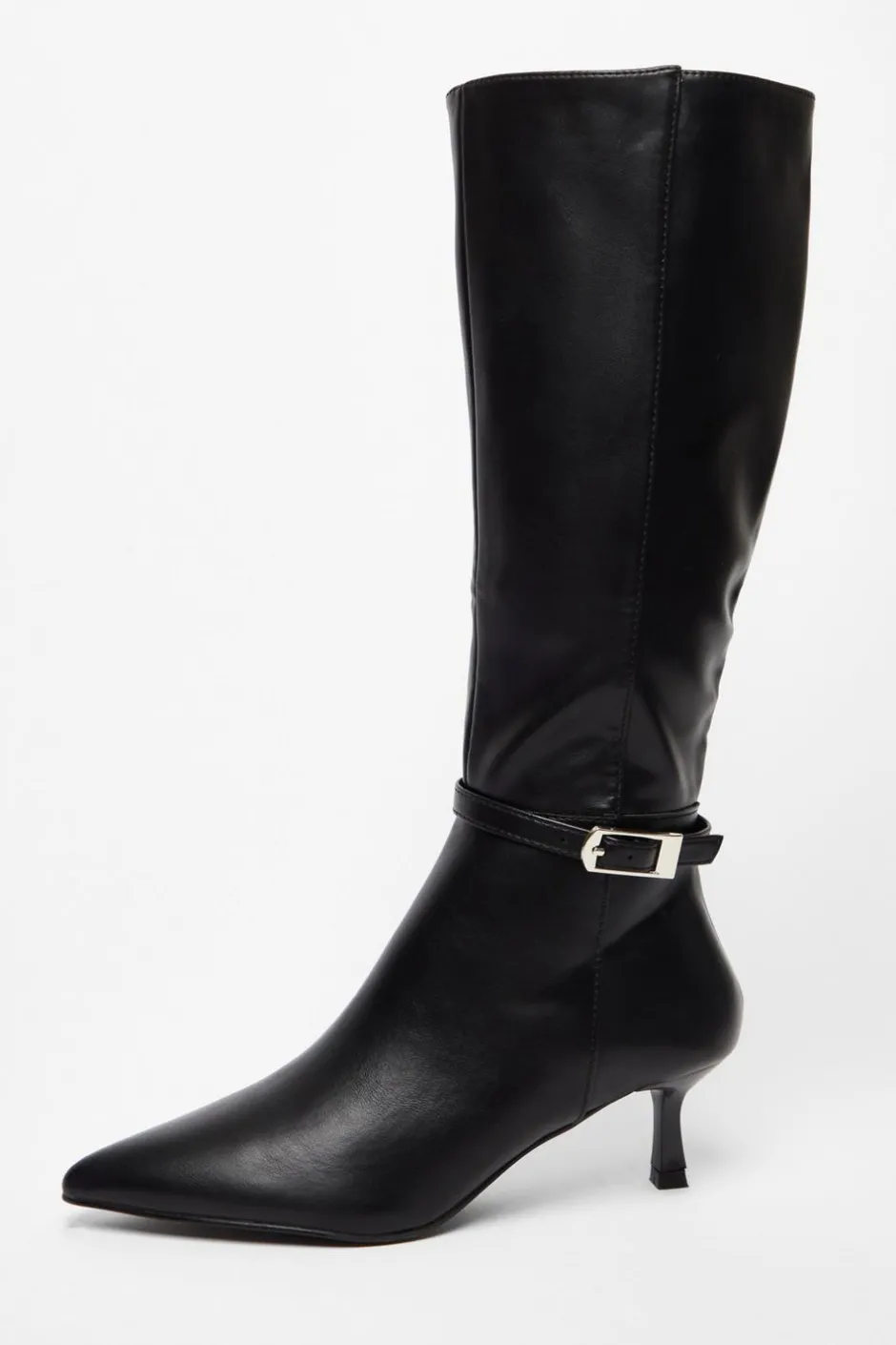 Quiz Black Buckle Detail Knee High Boots Sale