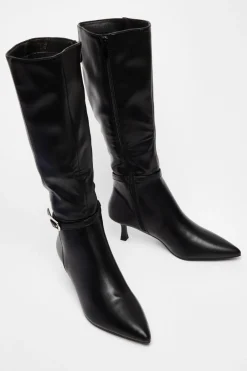 Quiz Black Buckle Detail Knee High Boots Sale