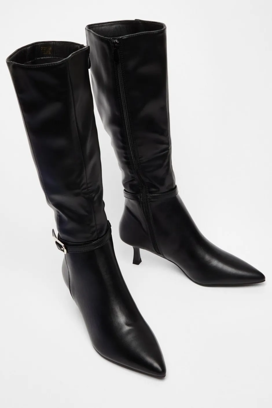 Quiz Black Buckle Detail Knee High Boots Sale
