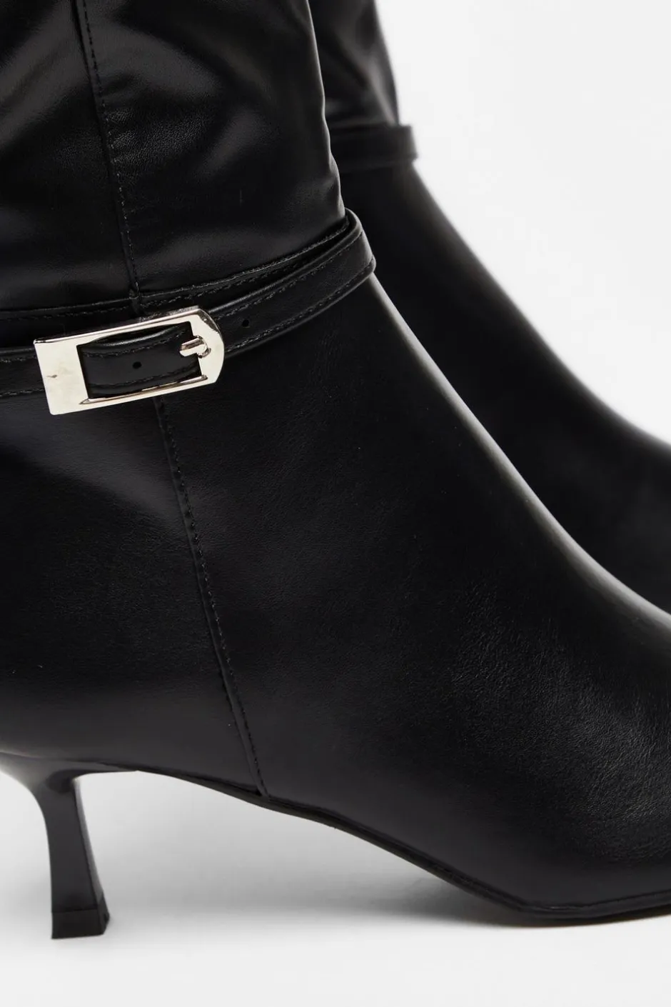 Quiz Black Buckle Detail Knee High Boots Sale