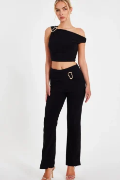 Quiz Buckle Detail Trousers Black Hot