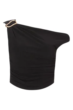 Quiz Buckle Drop Shoulder Top Black Best