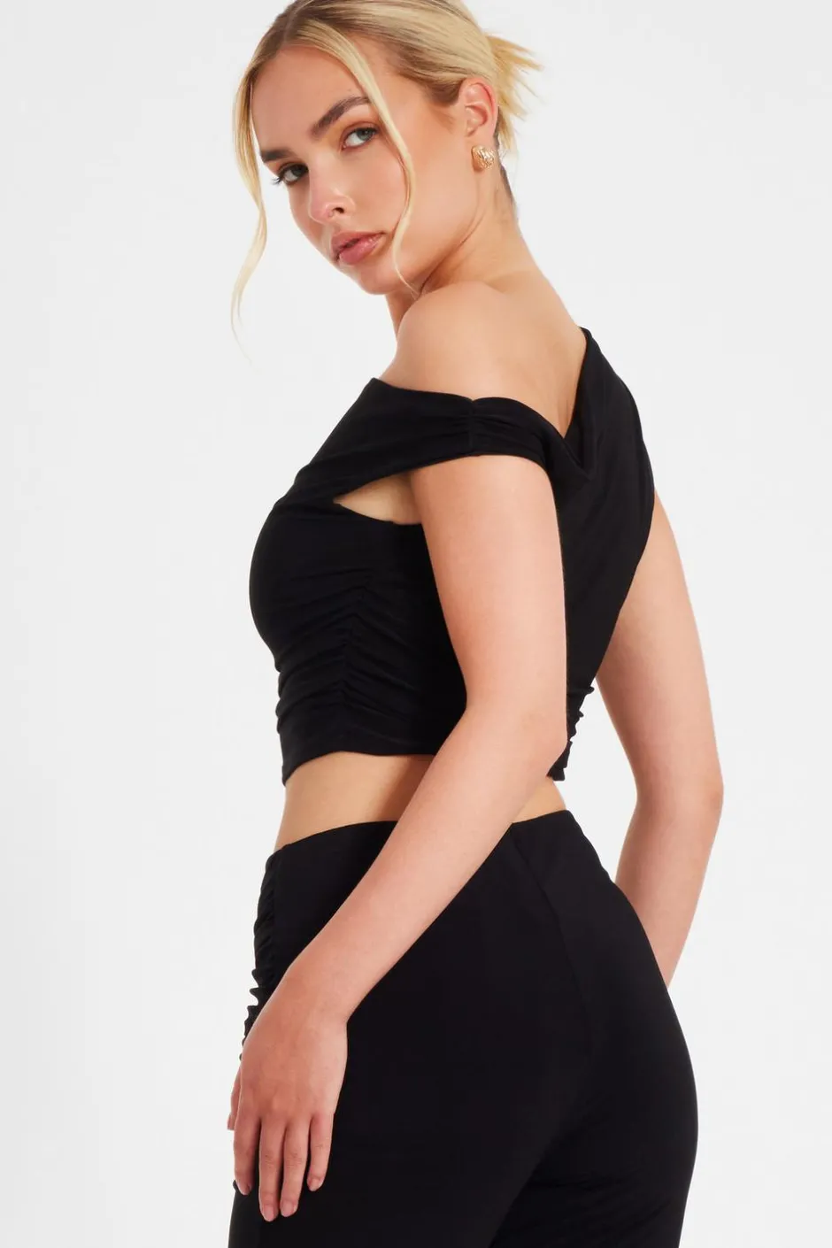 Quiz Buckle Drop Shoulder Top Black Best