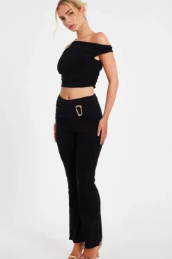 Quiz Buckle Drop Shoulder Top Black Best