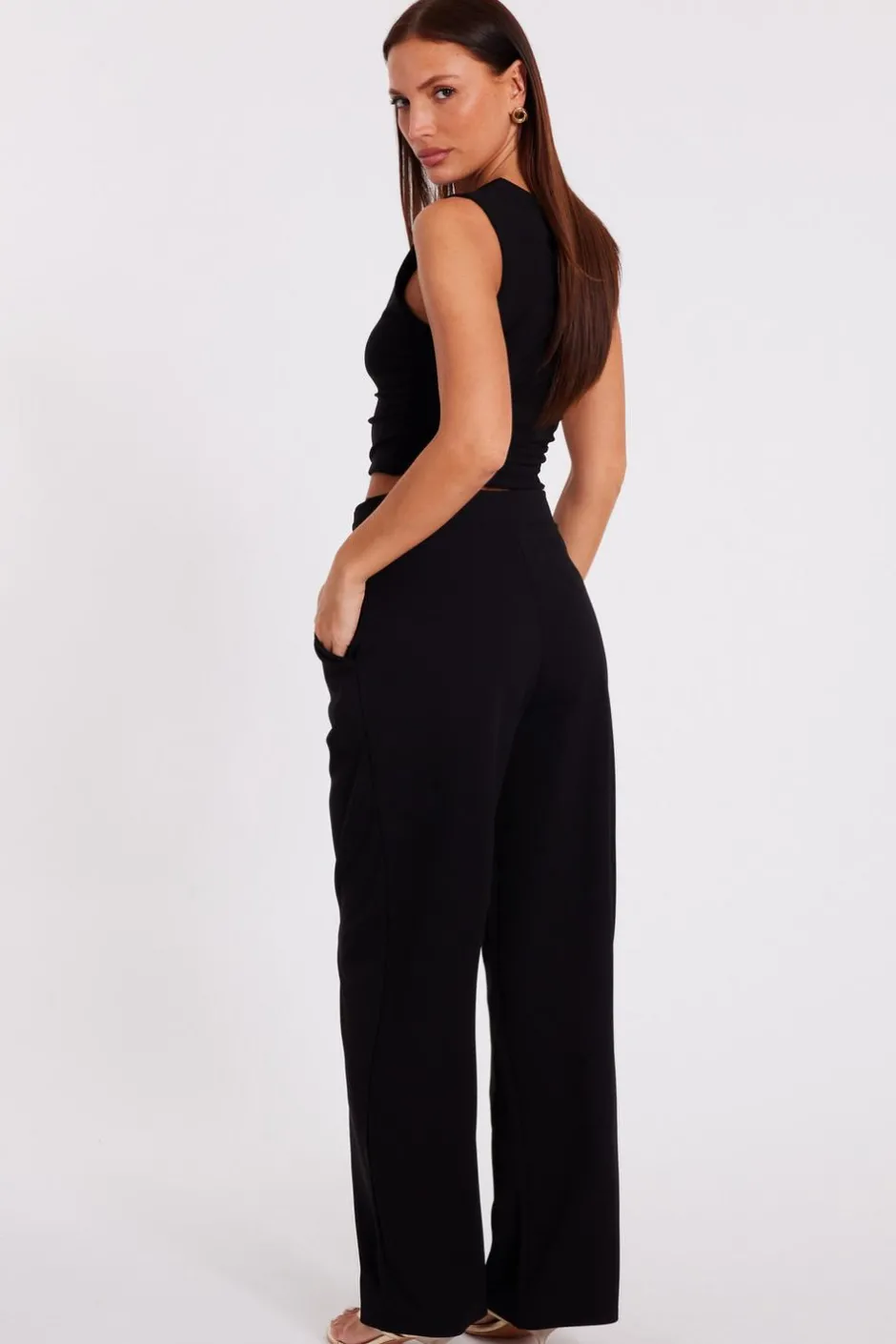 Quiz Buckle Front Palazzo Trouser Black New