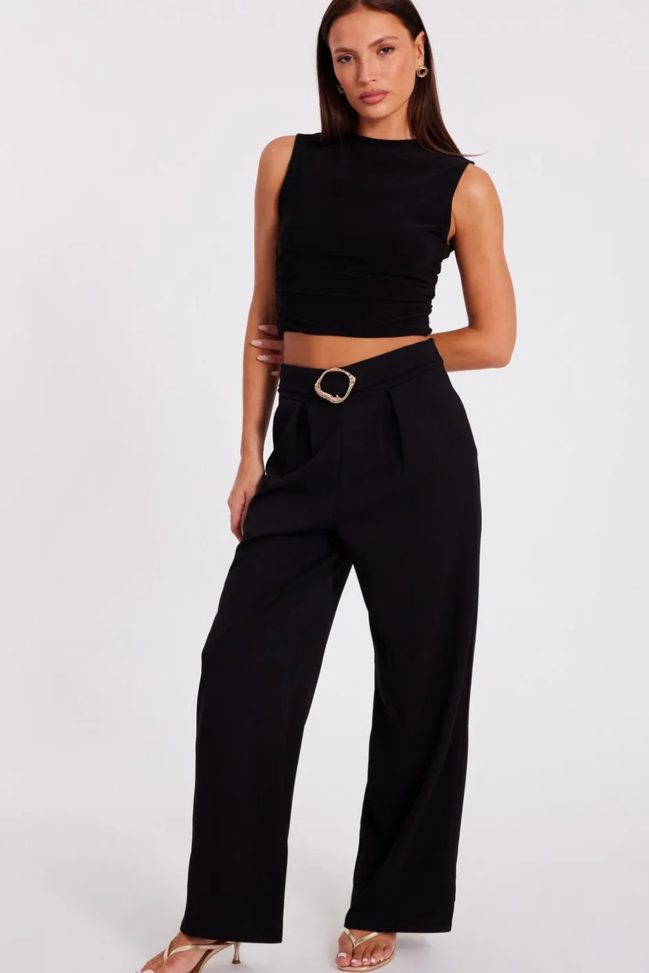 Quiz Buckle Front Palazzo Trouser Black New