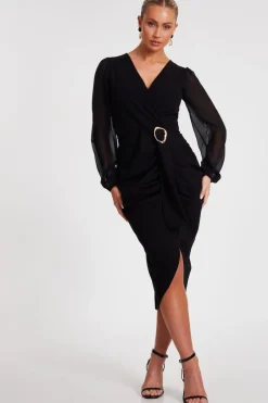Quiz Black Buckle Midi Dress Best