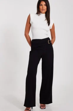 Quiz Black Buckle Palazzo Trousers Online