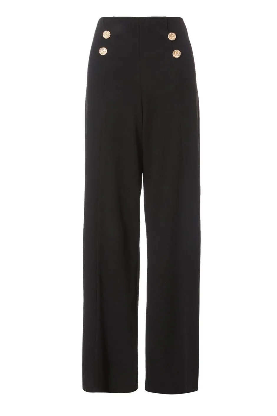 Quiz Button Detail Palazzo Trousers Black Outlet