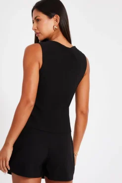 Quiz Black Button Front Waistcoat Discount