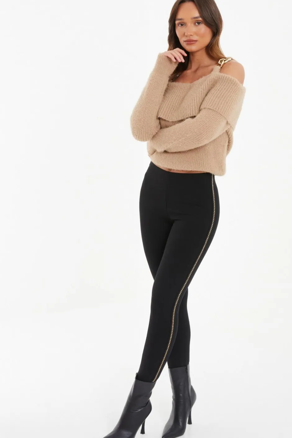 Quiz Black Chain Trim Leggings New