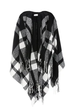 Quiz Check Print Tassel Cape Black Clearance