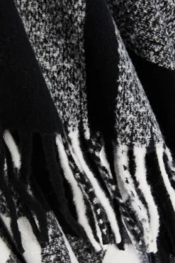 Quiz Check Print Tassel Cape Black Clearance